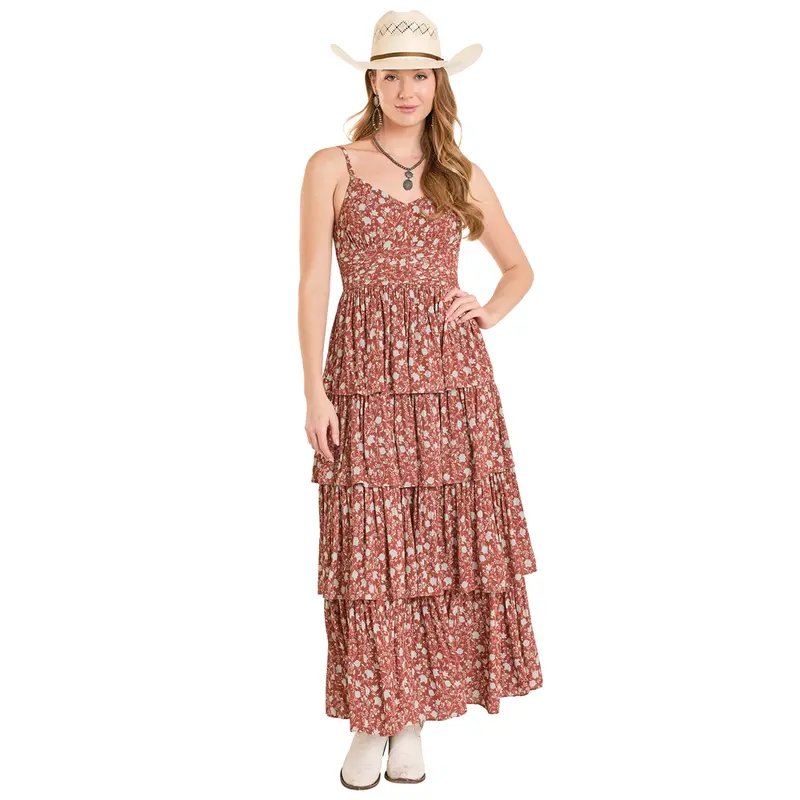 Bwd0r08116 Rock & Roll Women's Tiered Maxi Dress - Rust 1
