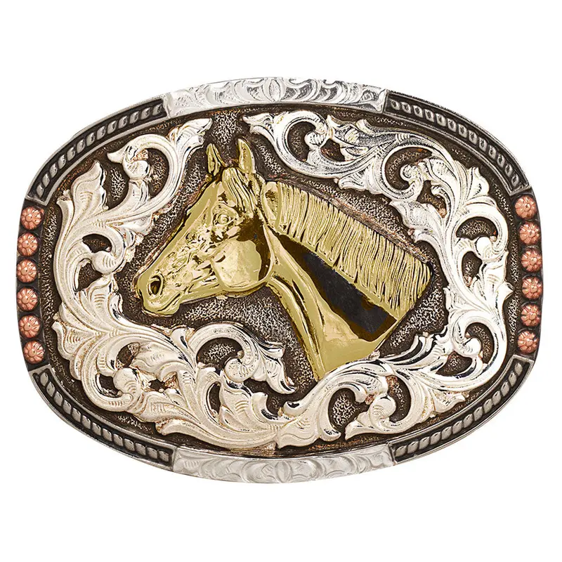 C1001707 Crumrine Engraved Horse Head Western Belt Buckle 1