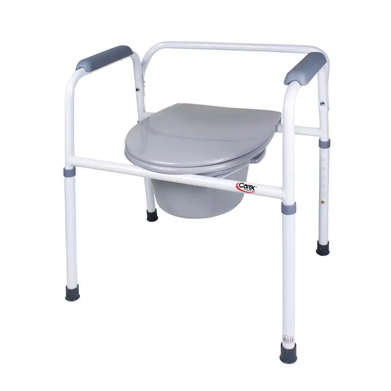 Carex Bedside Steel Commode, White Frame W/ Grey Accessories 1
