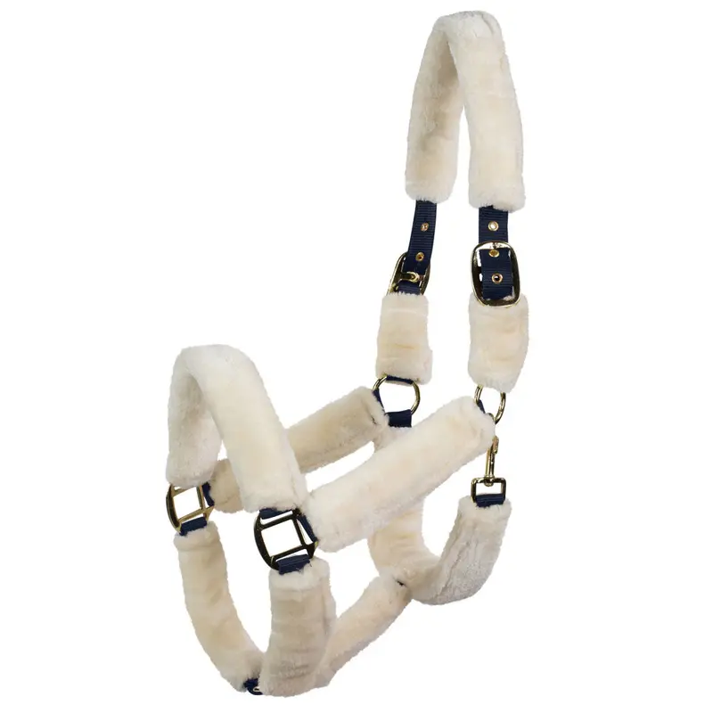 Cp2206 Horze Faux Fur Halter - Dark Blue With Natural Faux Fur 1