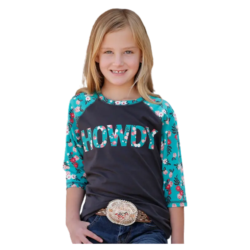 Ctk3530030 Cruel Girl Girls' 3/4 Sleeve Howdy Tee - Black W/Print Sleeves 1