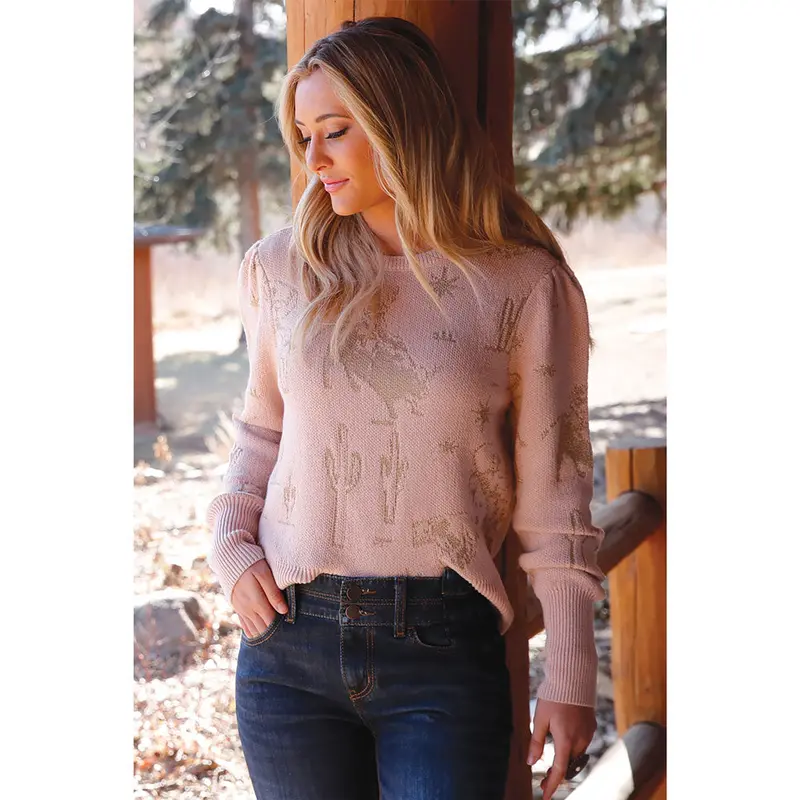 Ctk7523002 Cruel Girl Women's Long Sleeve Pullover Knit Sweater - Pink 1
