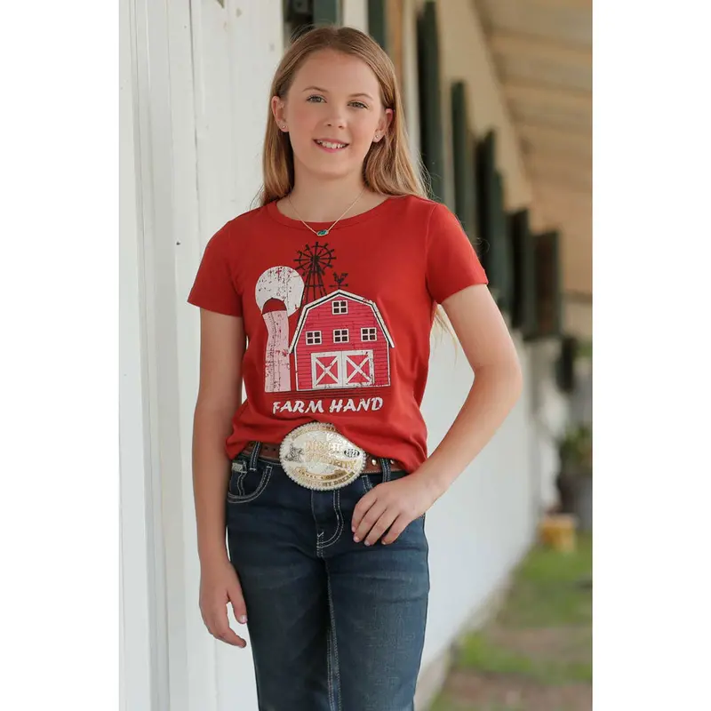 Ctk8910001 Cruel Girl Girls' Ranch Hand Short Sleeve Tee - Red 1