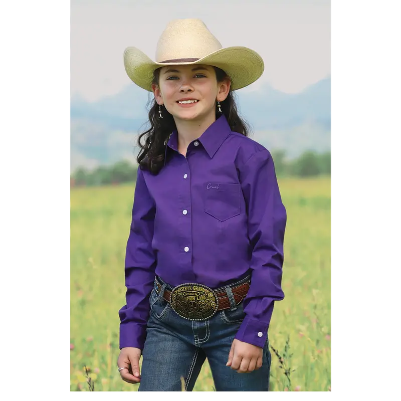 Ctw3120001 Cruel Girl Girls' Solid Button Up Western Shirt - Purple 1