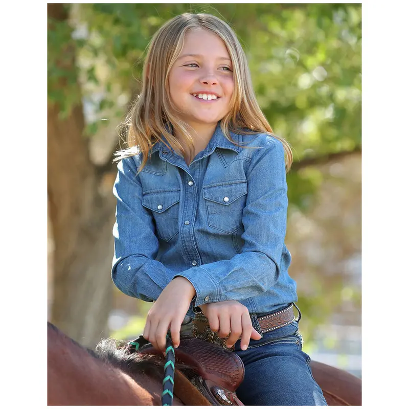 Ctw3230039 Cruel Girl Children's Chambray Denim Snap Western Shirt 1