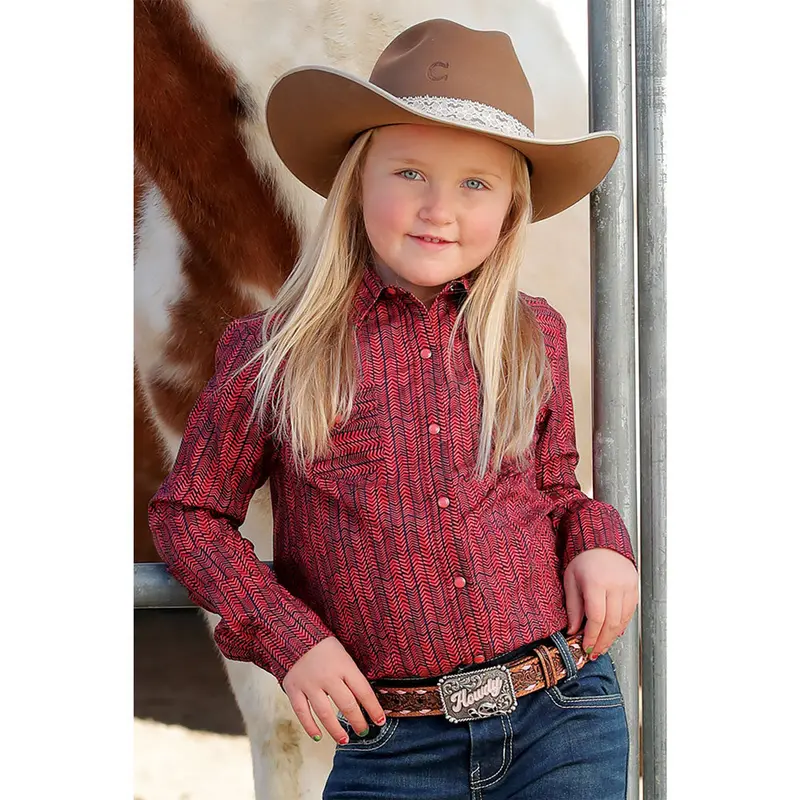 Ctw3230047 Cruel Girl Girls' Long Sleeve Western Snap Shirt - Pink Print 1