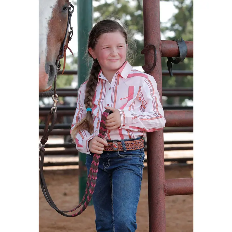 Ctw3370021 Cruel Girl Girls' Long Sleeve Stripe Snap Shirt - Red & White 1