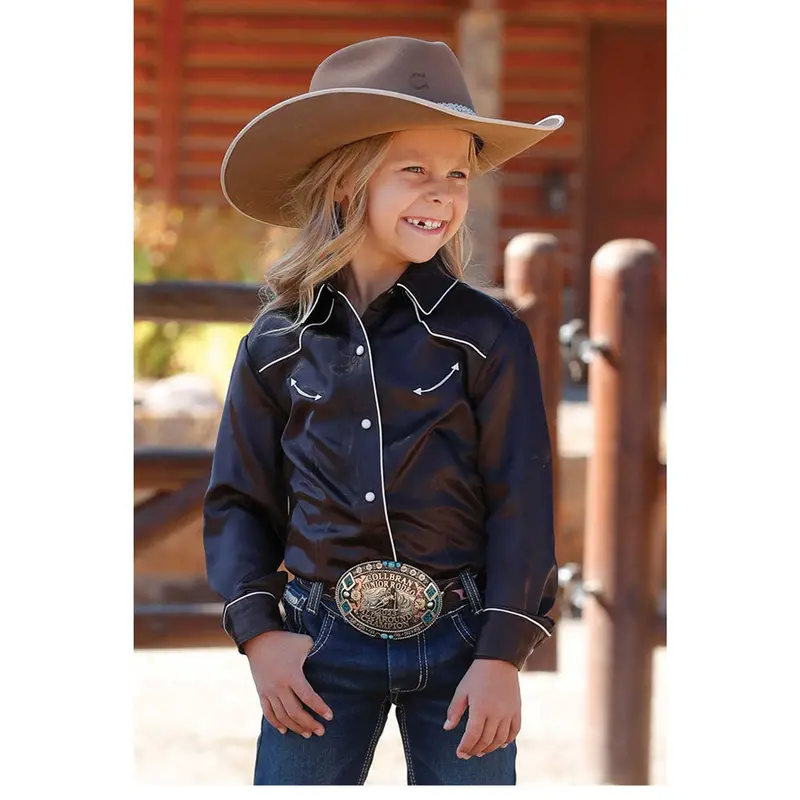 Ctw3370030 Cruel Girl Girls' Long Sleeve Solid Brown Western Snap Shirt 1
