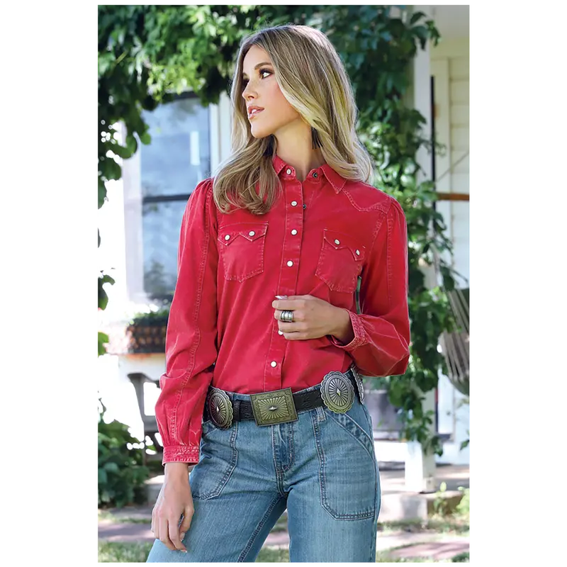 Ctw7383011 Cruel Girl Women's Girlfriend Fit Long Sleeve Western Snap Shirt - Red 1