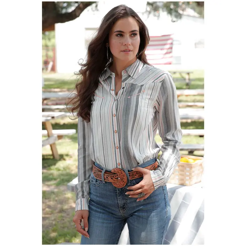 Ctw7398008 Cruel Girl Women's Long Sleeve Multicolor Stripe Western Snap Shirt 1