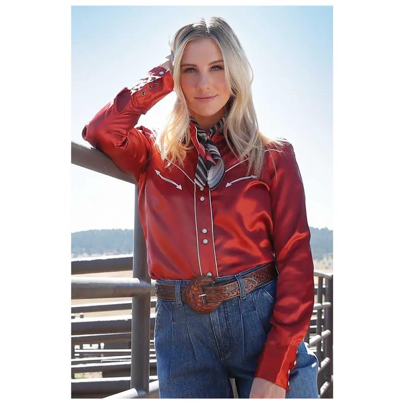 Ctw7466011  Cruel Girl Women's Long Sleeve Western Snap Shirt - Rust 1