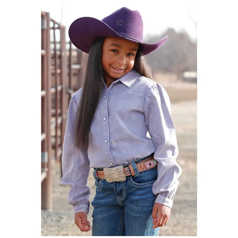 Ctw8985001 Cruel Girl Girls' Long Sleeve Dirty Dyed Western Snap Shirt - Lilac 1