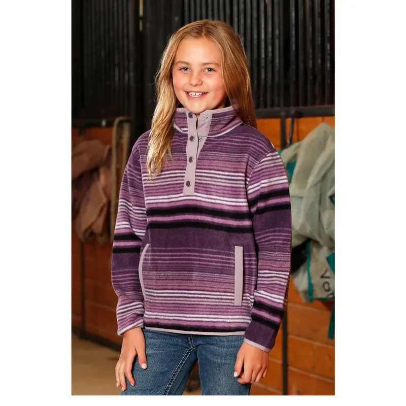 Cwk8250010 Cruel Girl Girl's Purple Stripe Long Sleeve 1/4 Snap Fleece Pullover 1