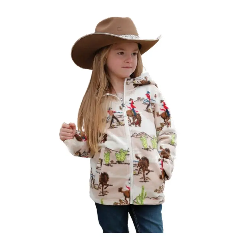 Cwk8960001 Cruel Girl Girls' Hooded Polar Fleece Full Zip Jacket - Cream Print 1