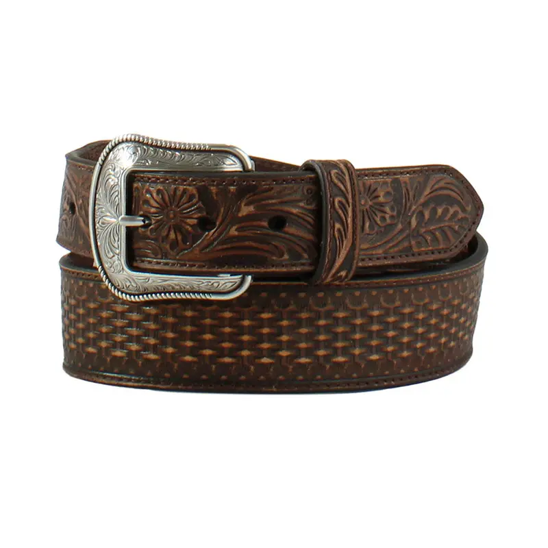 D100014902 3D Men's Belt 1 7/8''-1 1/2'' Floral Basket - Brown 1