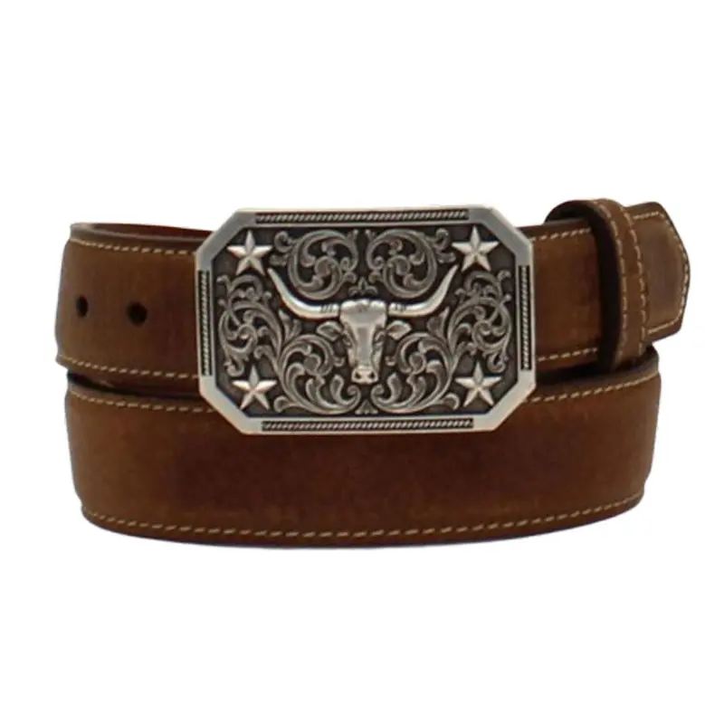 D120001202 3D Boys Belt With Longhorn Buckle - Brown 1