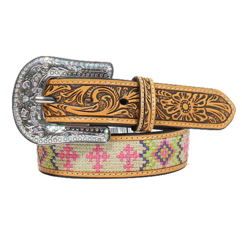 D130002348 Angel Ranch Girls' Western Brown Belt With Embroidery 1