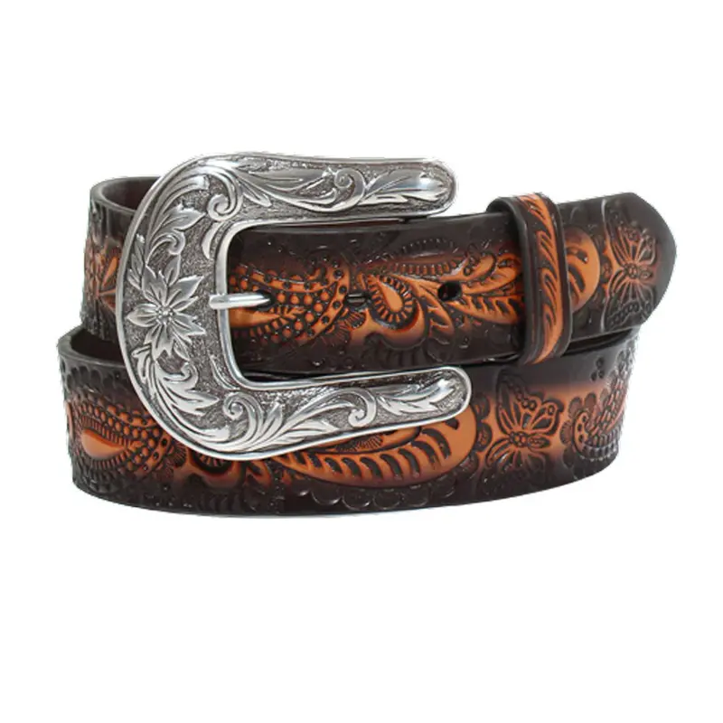 D140003702 Angel Ranch Ladies Hand Tooled Western Brown Belt 1