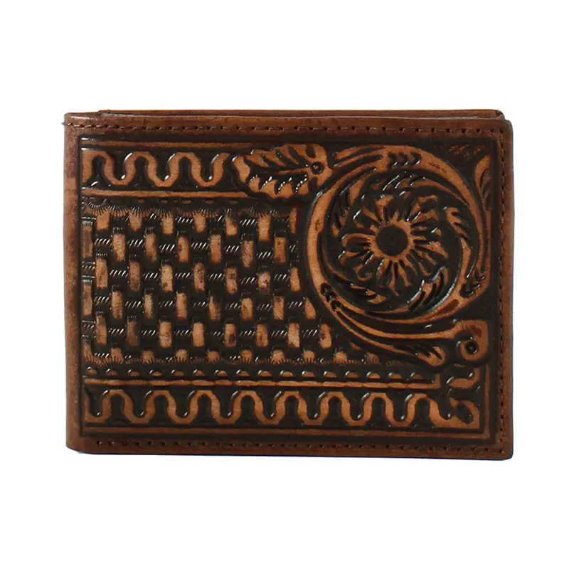 D250004502 3D Bifold Wallet Floral Basketweave - Brown 1