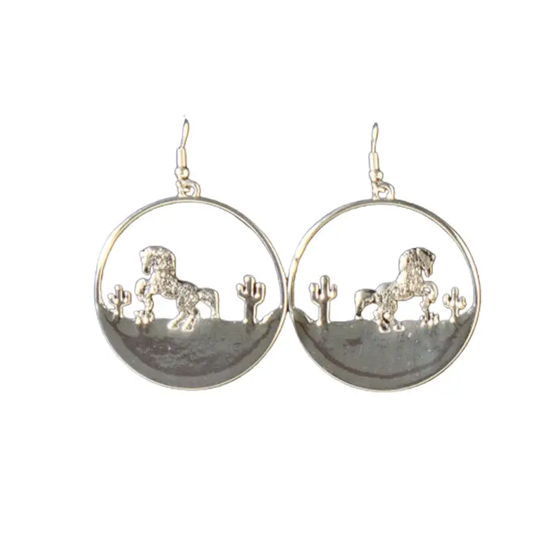 D460017236 Silver Strike Ladies Round Horse Cactus Earrings - Silver 1