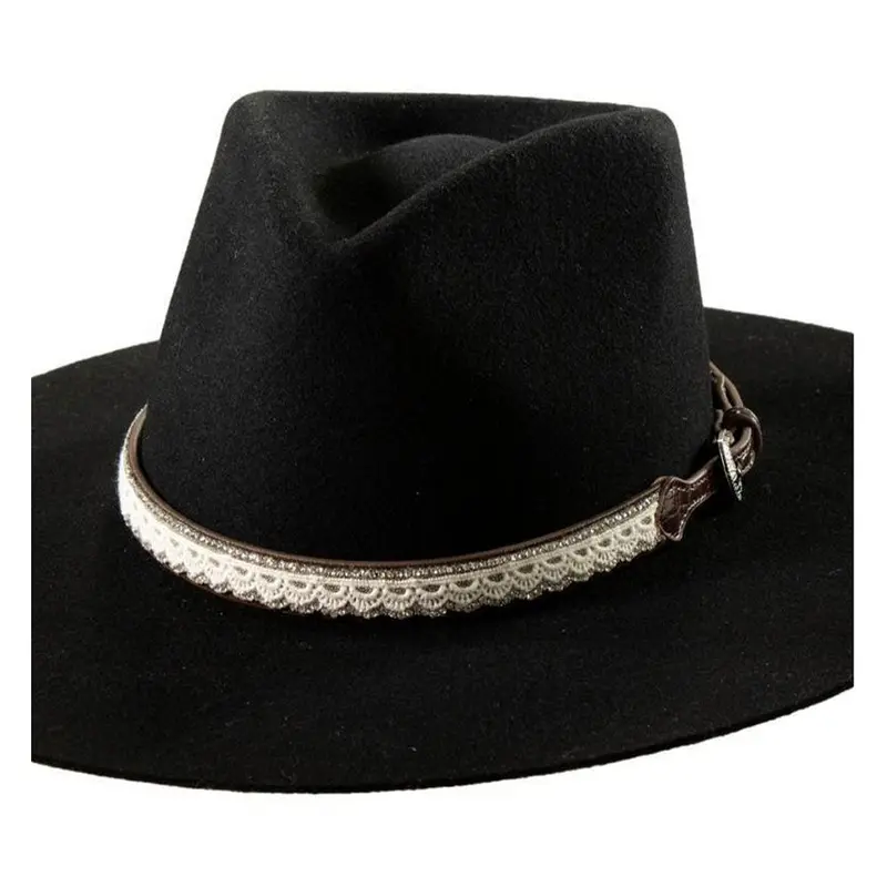 D740001902 3D Western Brown Croc Tabs Leather Hatband With Lace 3/4 Inch 1