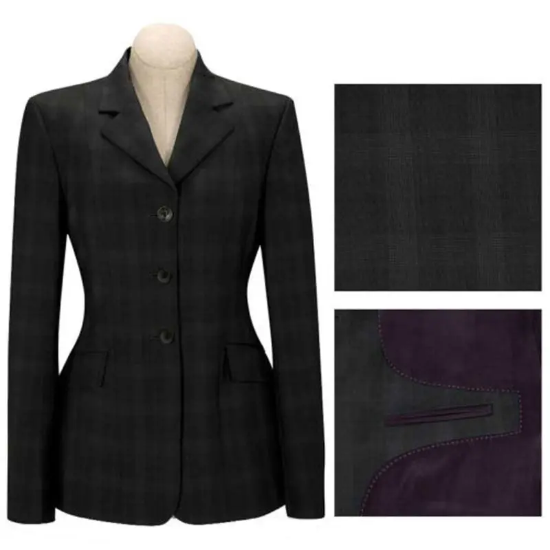 D8767 Rj Classics Ladies Saratoga English Show Coat- Grey Tonal Plaid 1