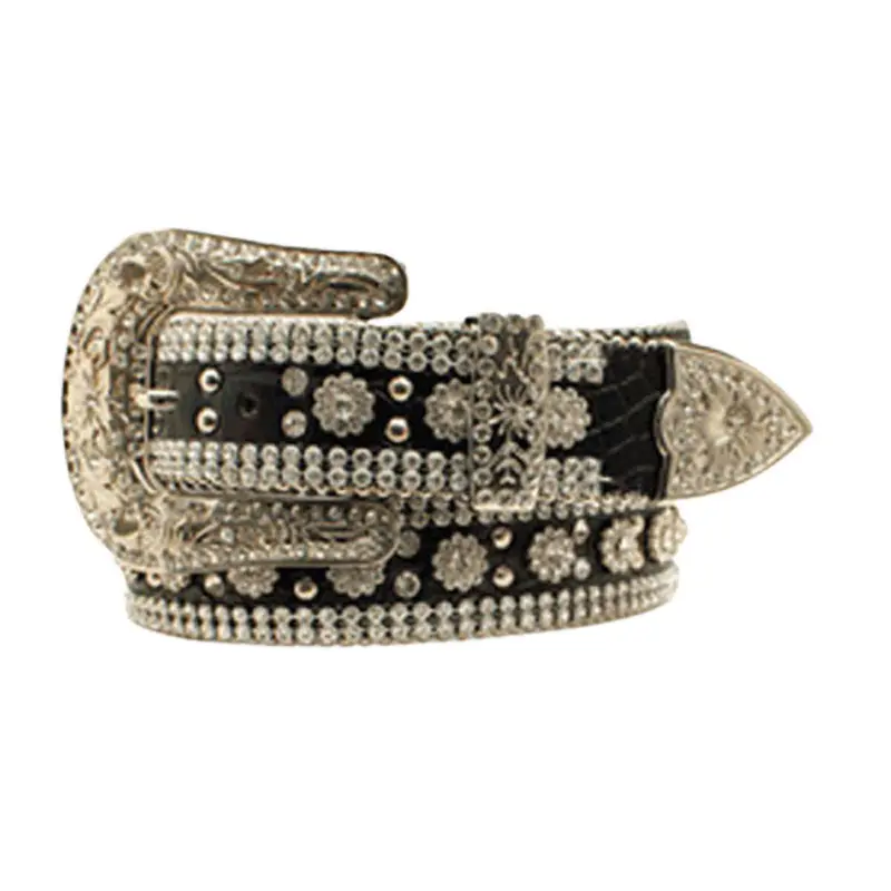 Da1070 Angel Ranch Women's 1 1/2" Black Gator Print Crystal Bling Belt 1