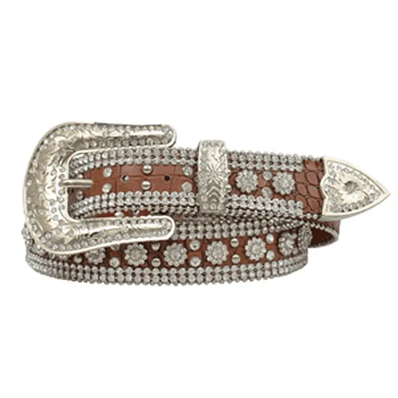 Da1072 Angel Ranch Women's 1 1/2" Brown Gator Print Crystal Bling Belt 1