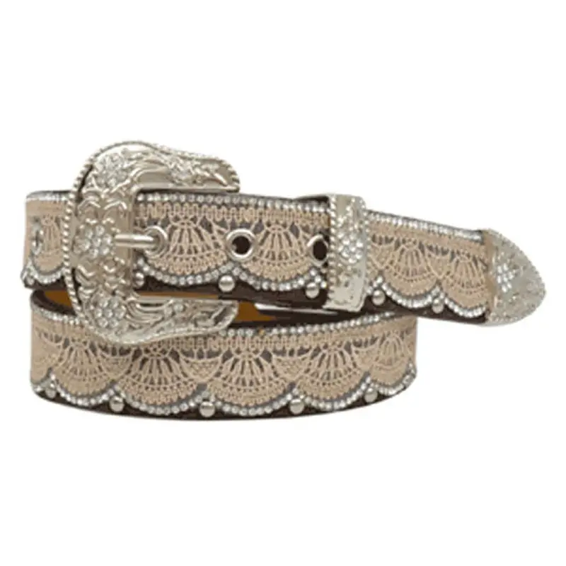 Da3652 Angel Ranch Girls 1 1/4" Tan Lace With Clear Crystals Belt 1