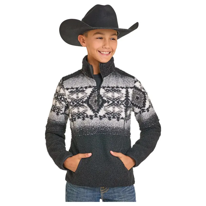 Db91c06185 Panhandle Slim Boy's Border Print Fleece Pullover - Black 1