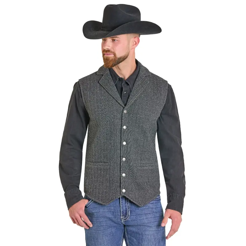 Dm98c07125 Powder River Men's Fleece Bonded Herringbone Vest - Black 1