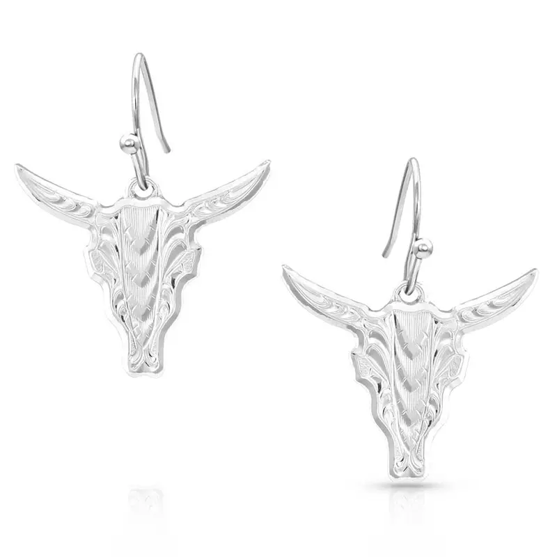 Er5397 Montana Silversmiths Chiseled Steer Head Earrings 1