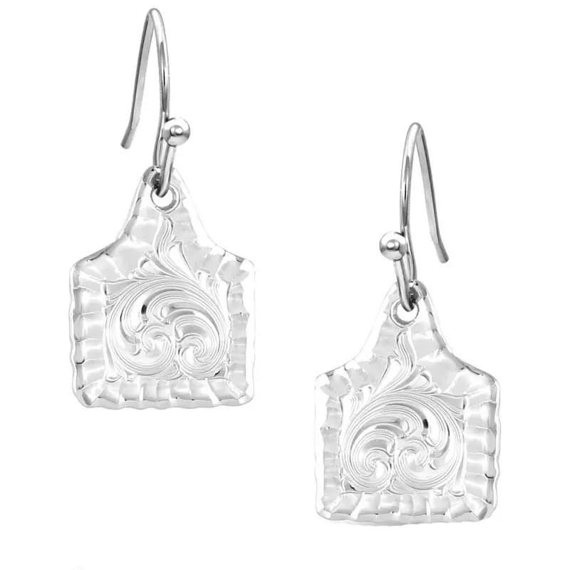 Er5398 Montana Silversmiths Chiseled Cow Tag Earrings 1