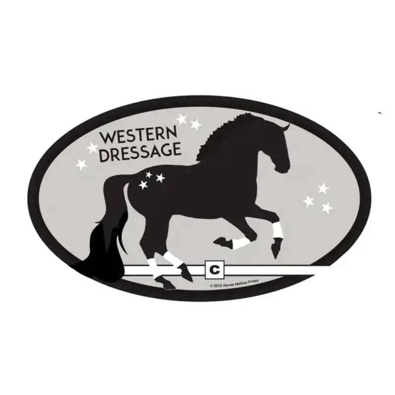 Euro Oval Equestrian Horse Sticker: Western Dressage With Horse 1