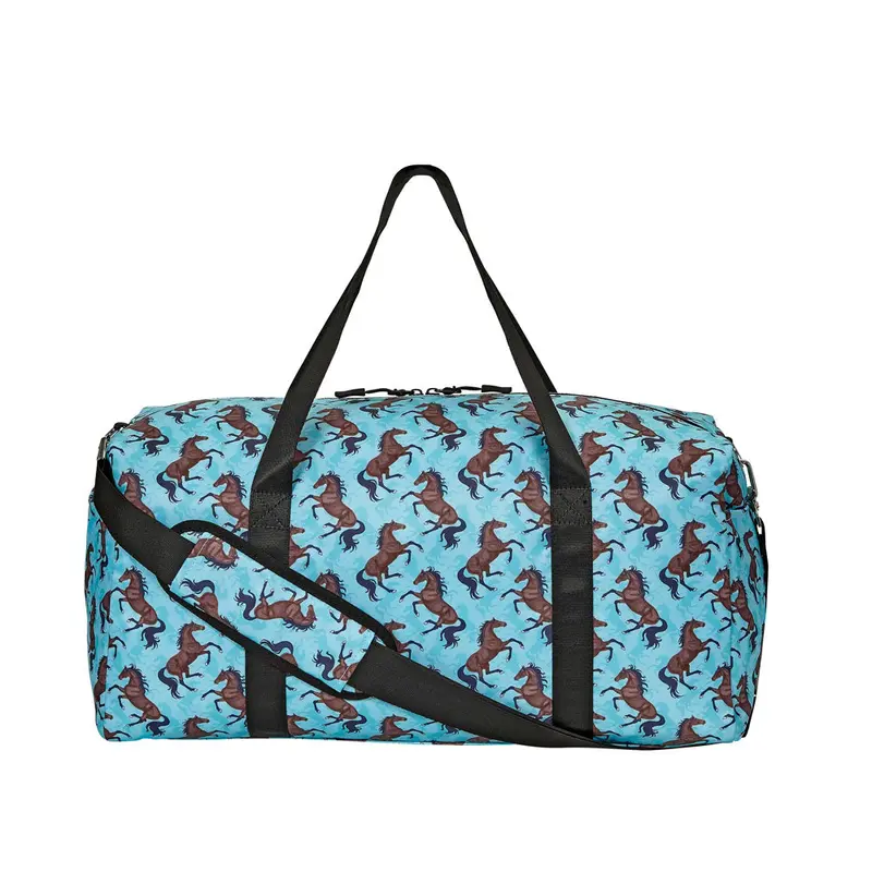 Gg824tu Awst Duffel Bag With Horse Print- Bay Horses/Turquoise 1