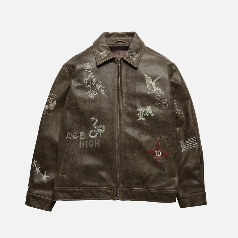 Hand-Painted Dark Brown Leather Jacket 1