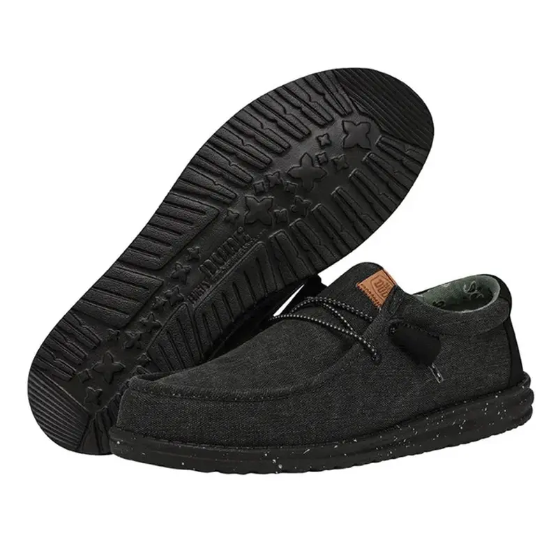 Hey Dude Men's Wally Washed Canvas Comfort Shoes - Black/Black 40296-060 1