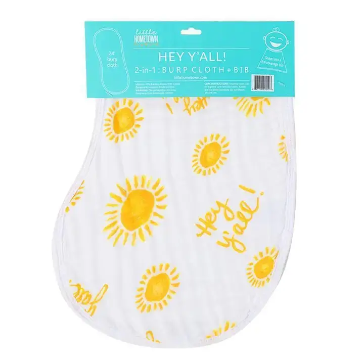 Hey Y’All! Baby Burp Cloth And Bib 2 In 1 Soft Bamboo Organic Cotton Combo 1