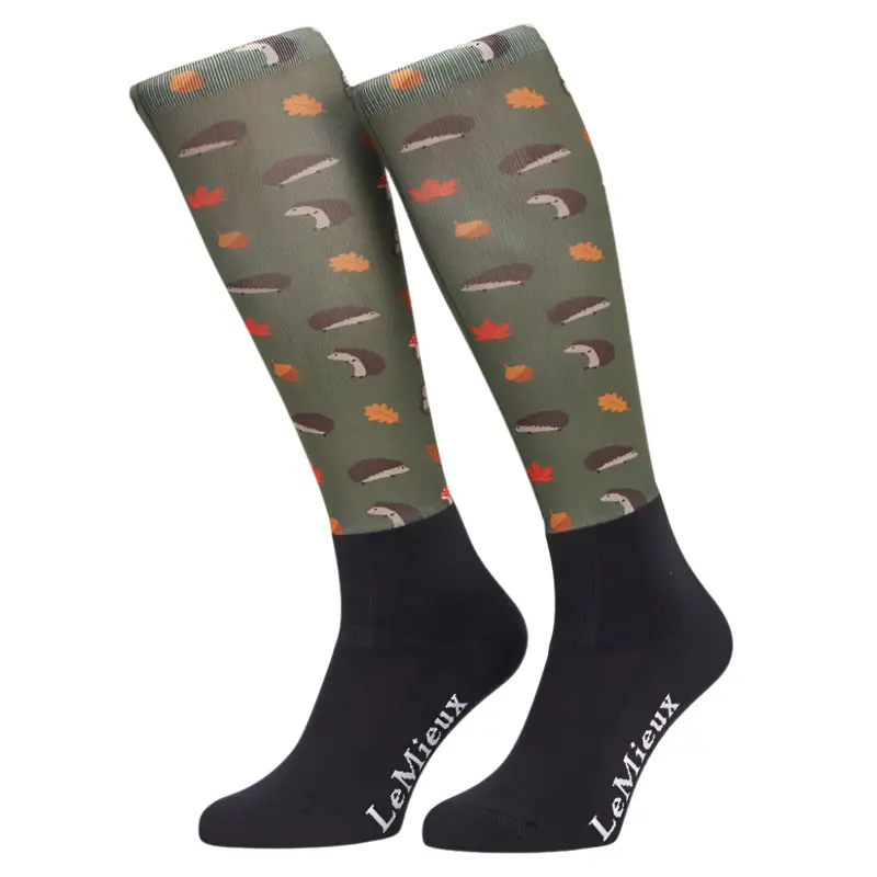 It07299 Lemieux Adult Footsie Riding Boot Socks - Rosemary Hedgehogs 1
