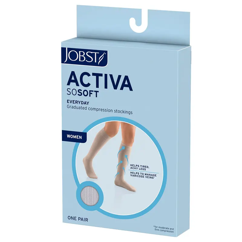 Jobst Activa Sosoft 15-20 Mmhg Compression Socks Knee High, Closed Toe, Ribbed Design 1