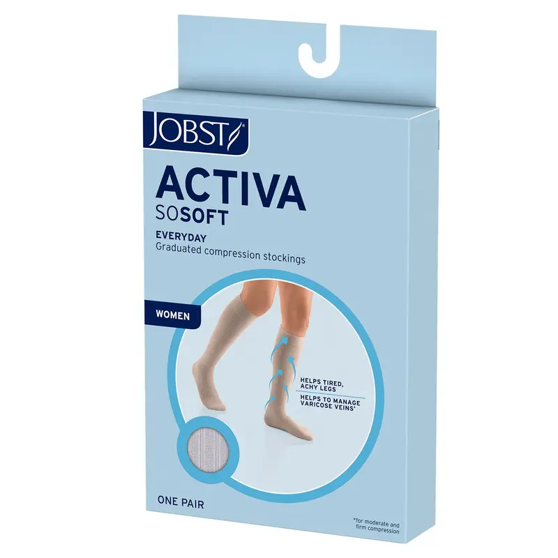 Jobst Activa Sosoft 8-15 Mmhg Compression Socks Knee High, Closed Toe, Ribbed Design 1