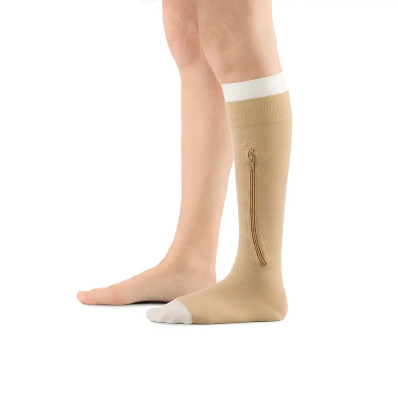 Jobst Ulcercare 2-Part Compression System With Liners 40+ Mmhg Knee High, Open Toe, Beige, Left Zipper 1