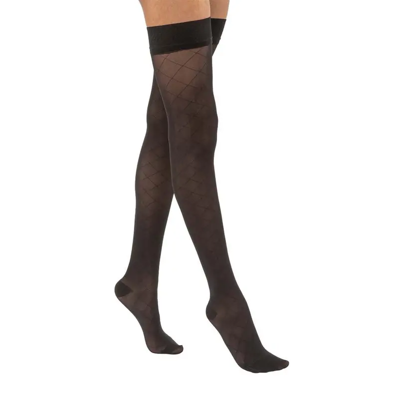 Jobst Ultrasheer Diamond Pattern Compression Stockings, 15-20 Mmhg, Thigh High, Silicone Dot Band, Closed Toe 1