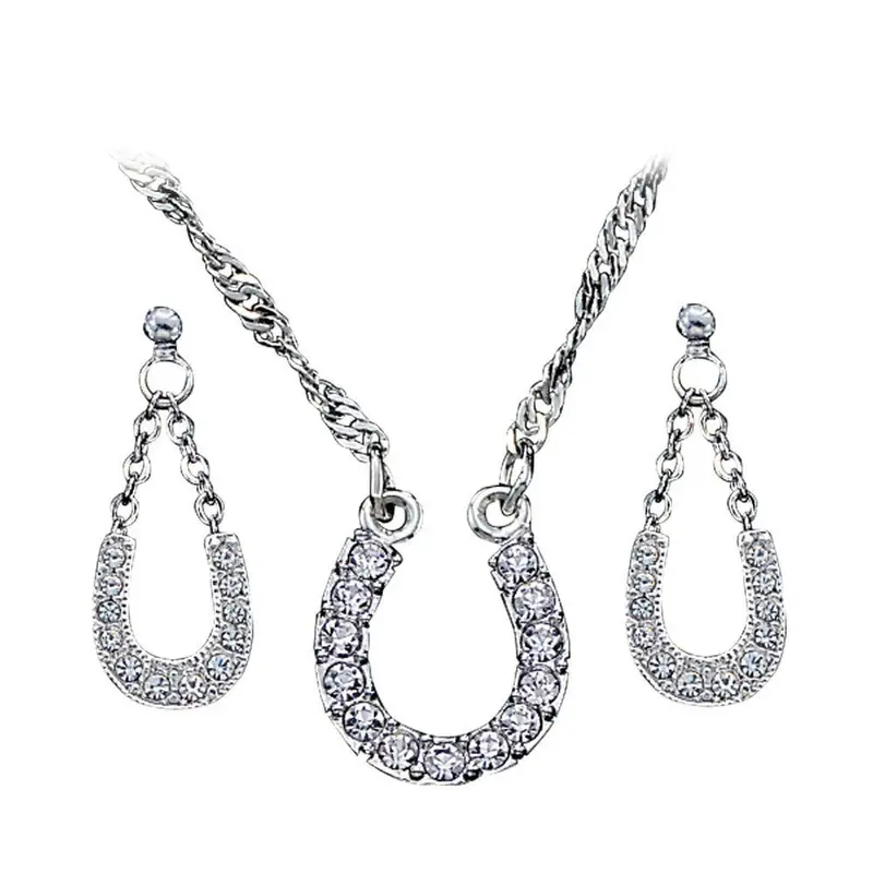 Js808 Montana Silversmiths Crystal Clear Lucky Horseshoe Jewelry Set 1