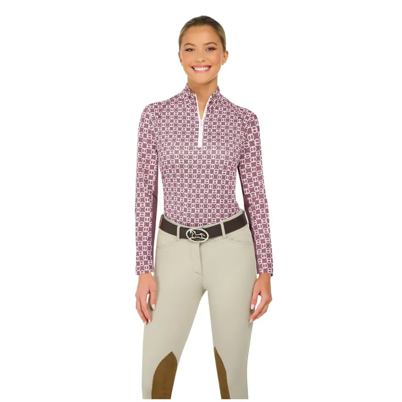 Lib829 Rj Classics Women's Libby 1/4 Zip Long Sleeve English Schooling Shirt - Mauve Chains 1