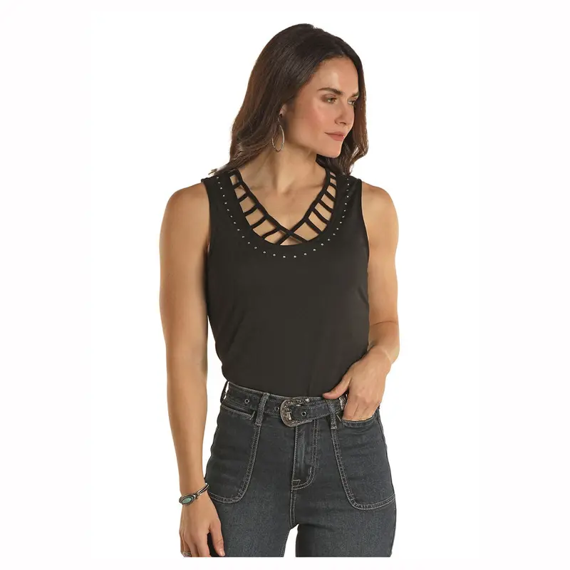 Lw20t02899 Panhandle Women's Strappy Tank With Rhinestones - Black 1
