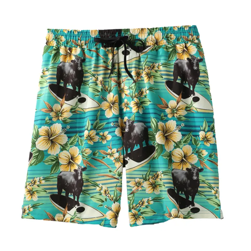 Mb58135010 Cinch Men's Swim Trunks - Teal Surfing Cows Print 1