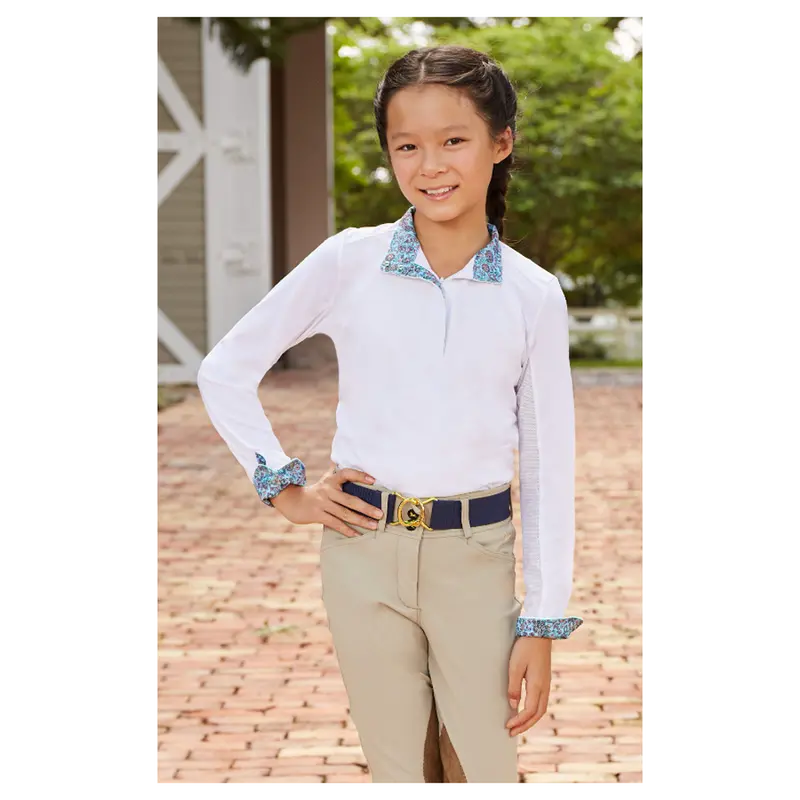 Md500jj Rj Classics Maddie Jr 37.5 Girls English Show Shirt- White With Blue Paisley Floral 1