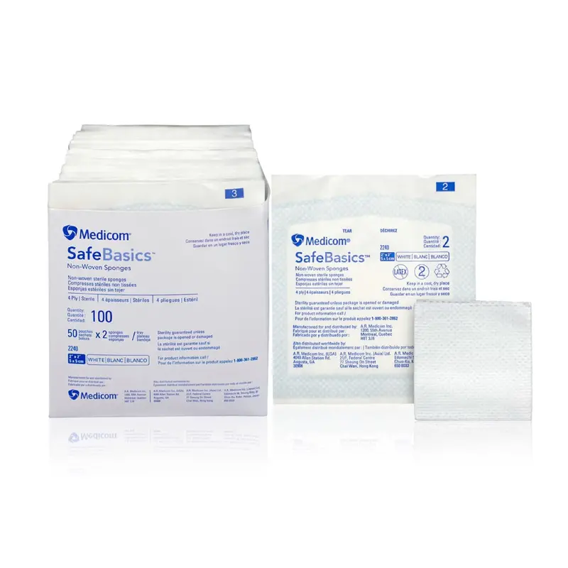 Medicom Safebasics Non-Woven Sponge Sterile 2"X2" 2 Pcs/Pack  50 Packs/Box 1