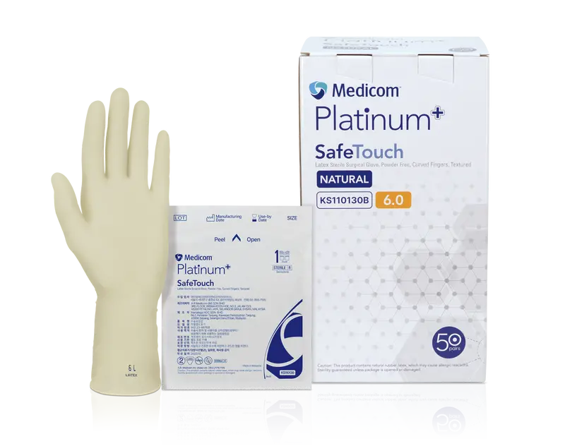 Medicom Safetouch Platinum+ Latex Sterile Surgical Gloves,Size 6, Power-Free 50 Pairs/Box 1